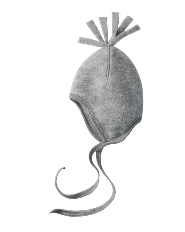 Mössa i 100% ekologisk merinoull med tofs - Grå
