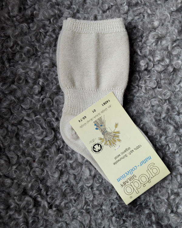 Babystrumpa i 100% ekologisk merinoull - Naturvit - Grödo