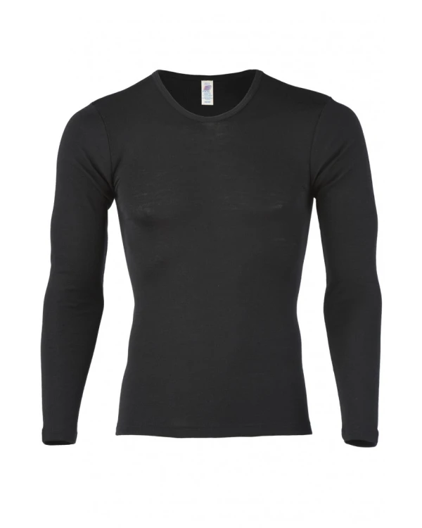 Långärmad herrtröja i 70/30 ekologisk merinoull/silke – Svart