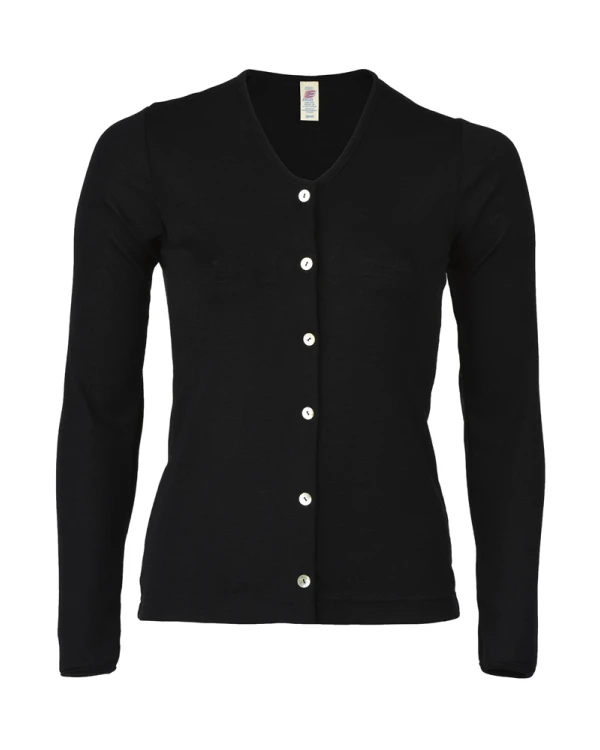 Tunn kofta i 70/30 ekologisk merinoull/silke - Svart