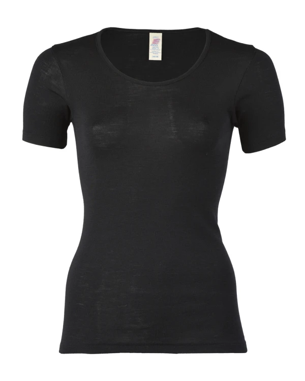 T-shirt i 70/30 ekologisk merinoull/silke – Svart