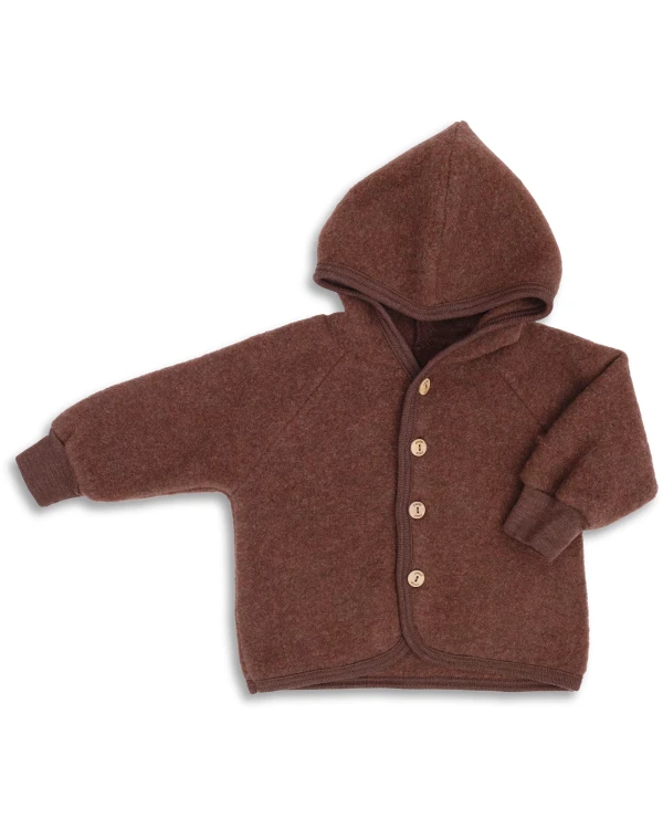 Ullfleecejacka med luva – 100 % ekologisk merinoull - Kanelmelerad