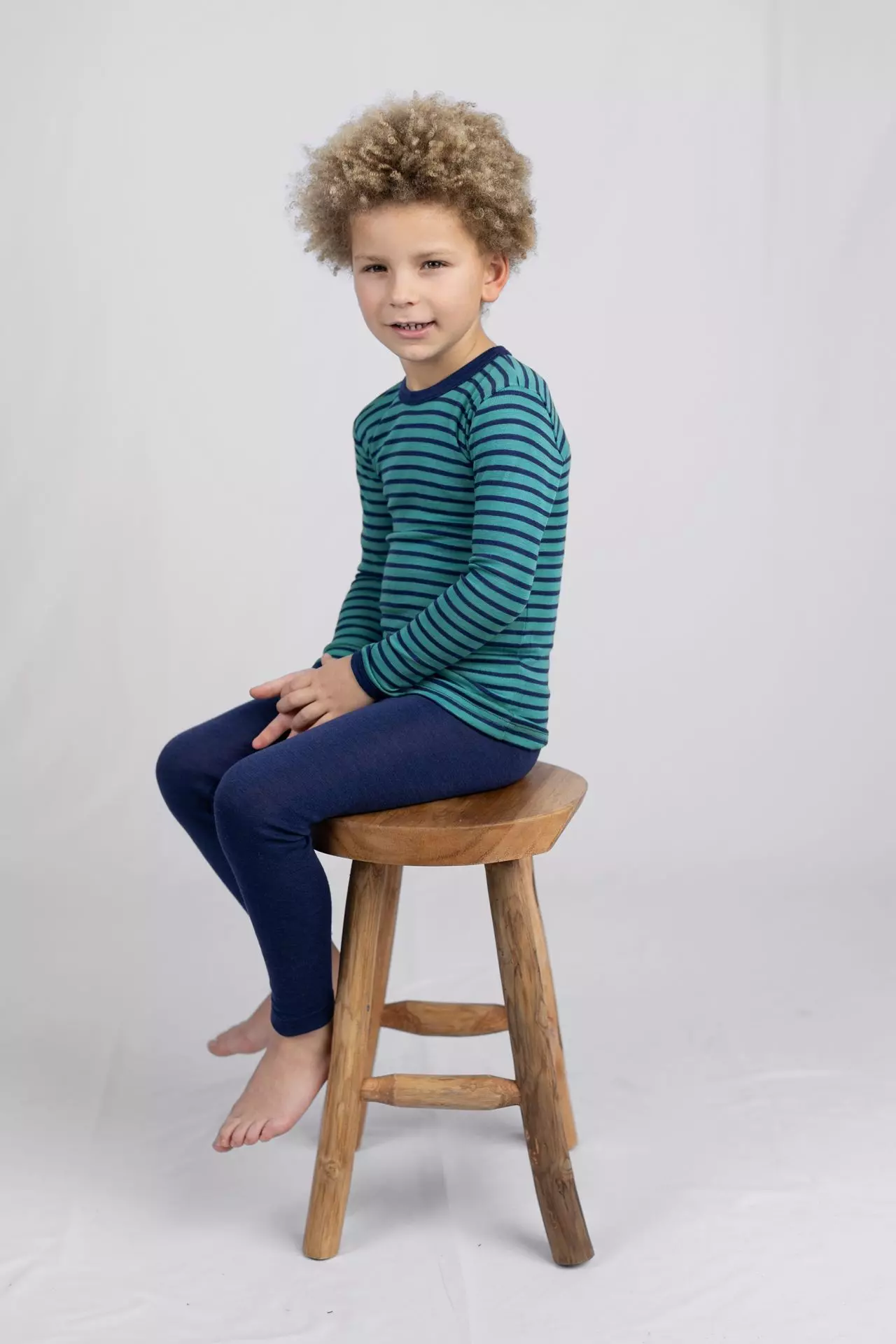 Barnleggings i 70/30 ekologisk merinoull/silke – Marinblå - Bild 2