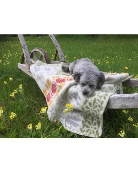 Alternativ vy av Barnfilt ARVET - gul röd grön - 100 % ekologisk norsk ull