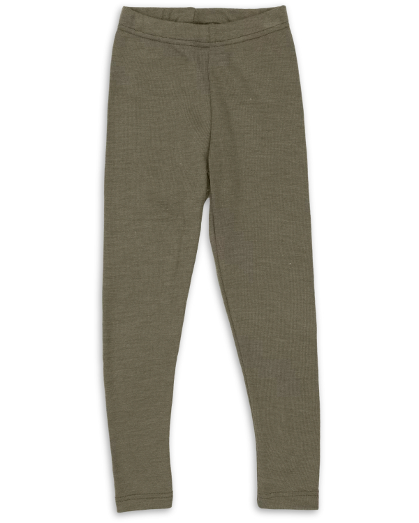 Barnleggings i 70/30 ekologisk merinoull/silke - Oliv