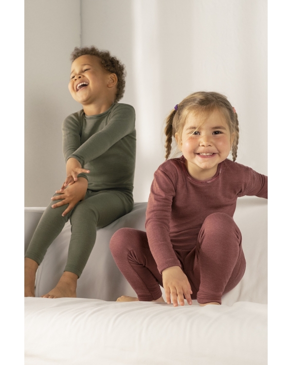 Alternativ vy av Barnleggings i 70/30 ekologisk merinoull/silke - Oliv
