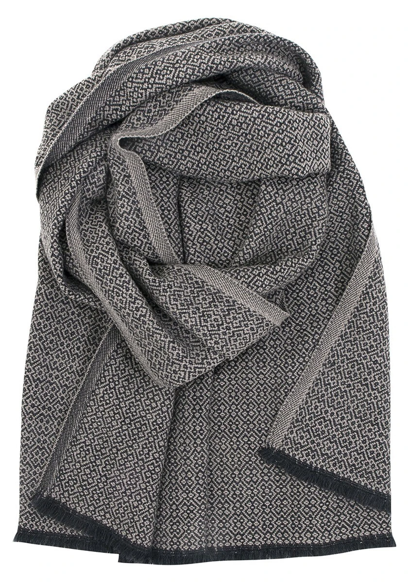 Sjal i 100 % merinoull - 220 cm x 60 cm - Svart/Beige - Bild 2