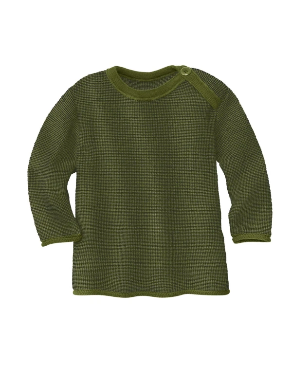 Stickad tröja i 100 % ekologisk merinoull – Melange Jumper – Olive/Anthracite - Disana