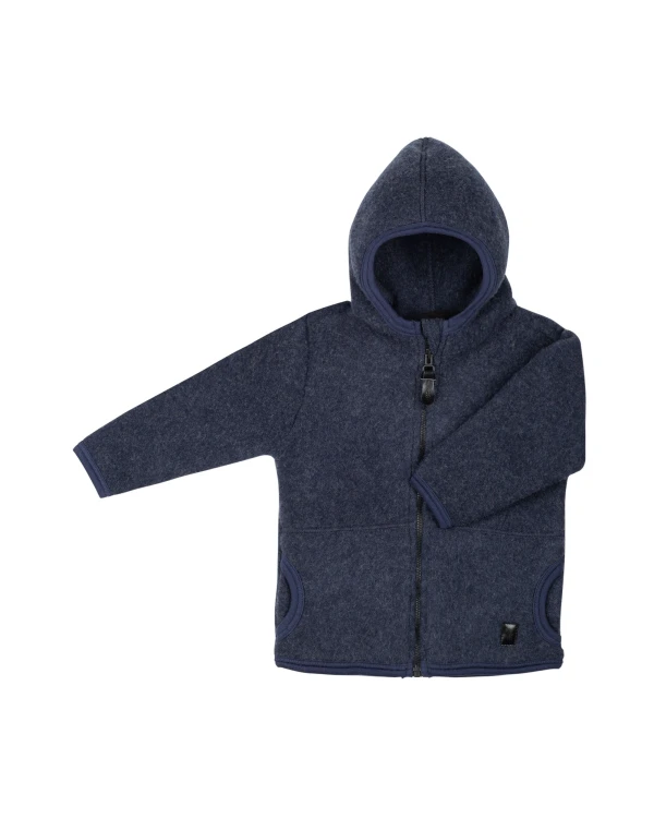 Ullfleecejacka med luva och fickor – 100 % ekologisk merinoull – Marinblå - Pure Pure by Bauer