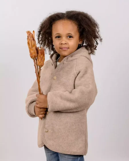 Alternativ vy av Ullfleecejacka med luva – 100 % ekologisk merinoull - Sandmelerad