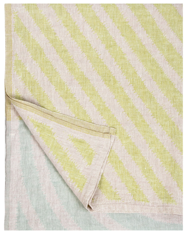 Badhandduk i 100 % lin – 95 × 180 cm – METSÄLAMPI – rosa, grå & lime – Lapuan Kankurit