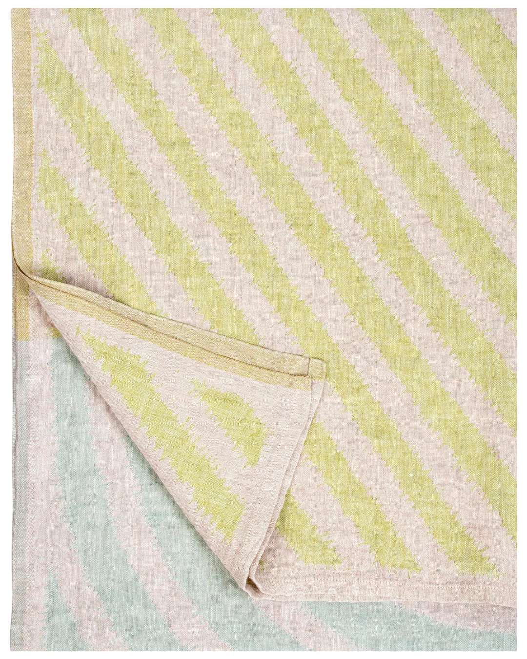 Badhandduk i 100 % lin – 95 × 180 cm – METSÄLAMPI – rosa, grå & lime – Lapuan Kankurit