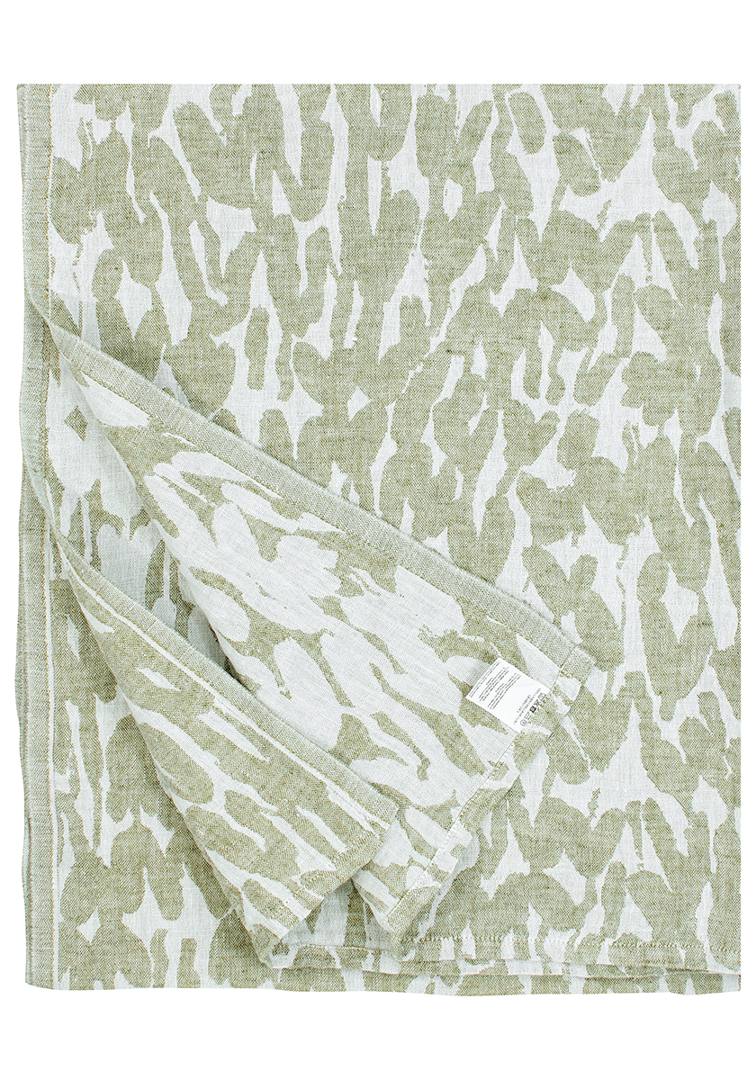 Badhandduk i 100 % lin - 95 x 180 cm - JÄKÄLÄ - oliv & vit - Lapuan Kankurit