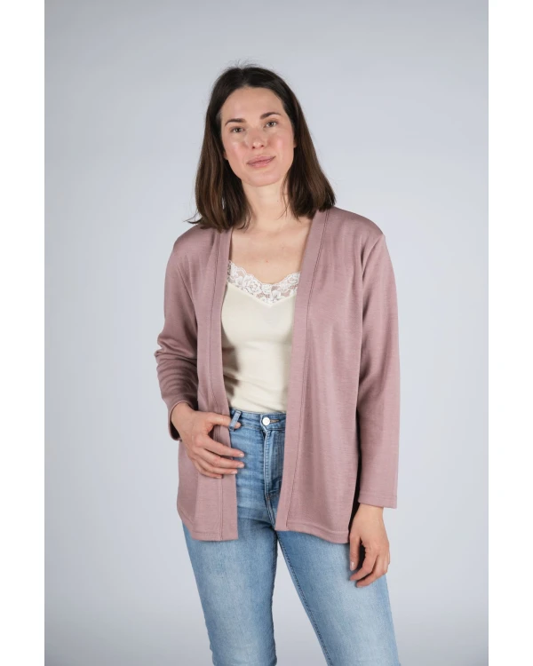 Lounge-kofta i 70/30 ekologisk merinoull/silke - Dusty Rose