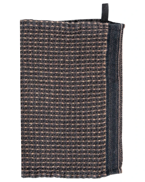 Disktrasa/Handduk i tencel, lin & bomull – 25 × 32 cm – MAIJA – svart & brun – Lapuan Kankurit
