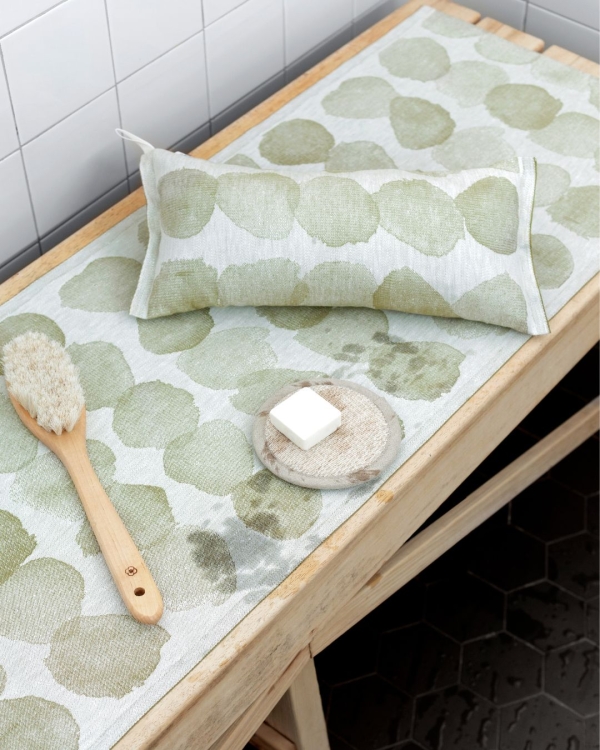 Alternativ vy av Bastukudde i lin/bomull - 20 x 46 cm - SADE - vit & oliv - Lapuan Kankurit